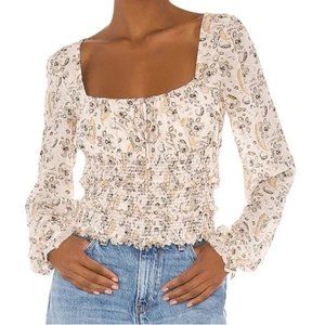 NWT Free People Lolita Floral Print Top Beige Size M